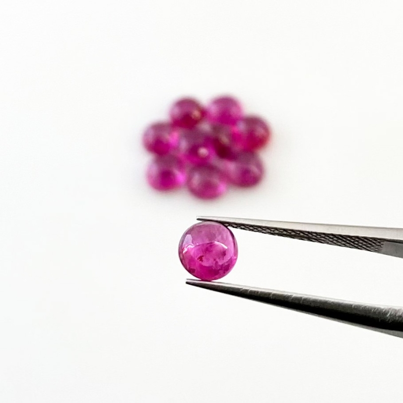 6.10 Cts. Pink Tourmaline 5mm Smooth Round Shape AA Grade Cabochons Parcel - Total 10 Pcs.