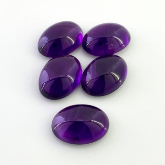 56 Carat African Amethyst 18x13mm Smooth Oval Shape A Grade Cabochons Parcel - Total 5 Pcs.