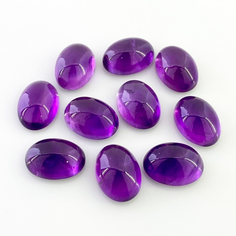 61.70 Carat African Amethyst 14x10mm Smooth Oval Shape A Grade Cabochons Parcel - Total 10 Pcs.