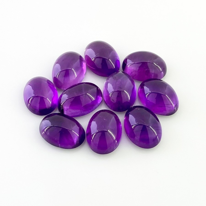 61.70 Carat African Amethyst 14x10mm Smooth Oval Shape A Grade Cabochons Parcel - Total 10 Pcs.