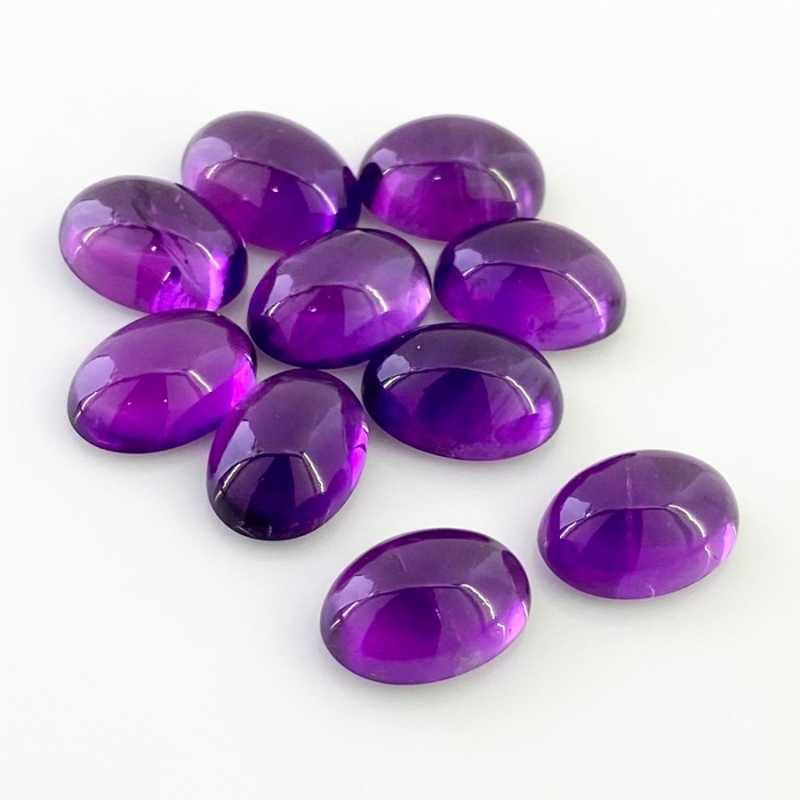 61.70 Carat African Amethyst 14x10mm Smooth Oval Shape A Grade Cabochons Parcel - Total 10 Pcs.