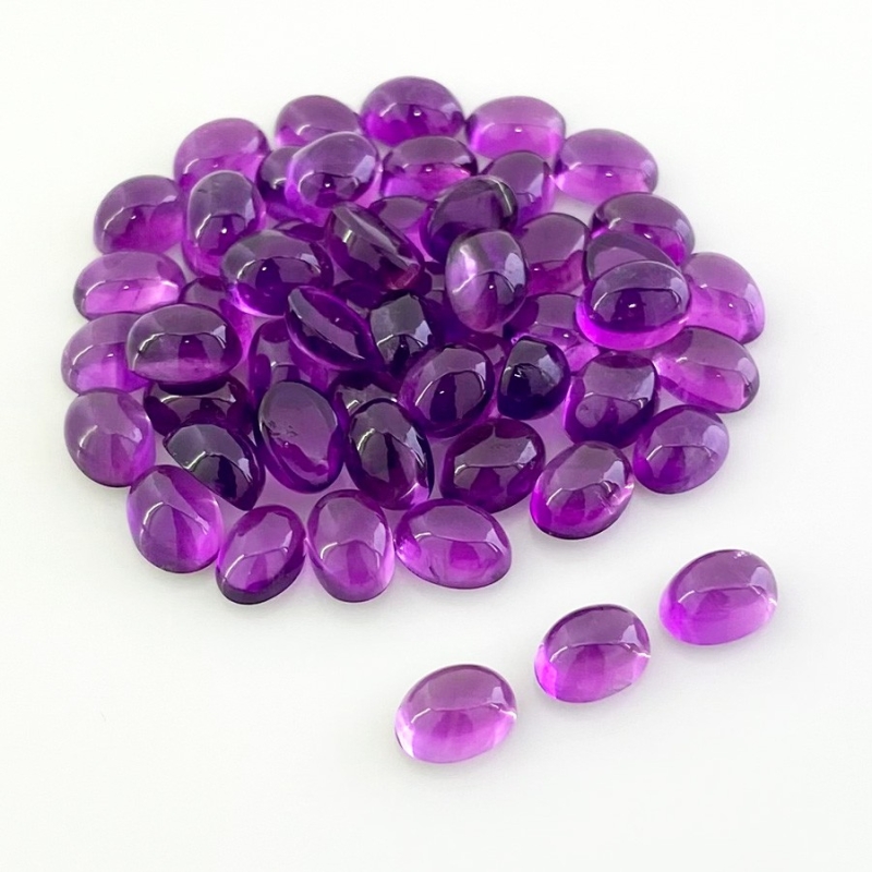 51.75 Carat African Amethyst 7x5mm Smooth Oval Shape A Grade Cabochons Parcel - Total 54 Pcs.