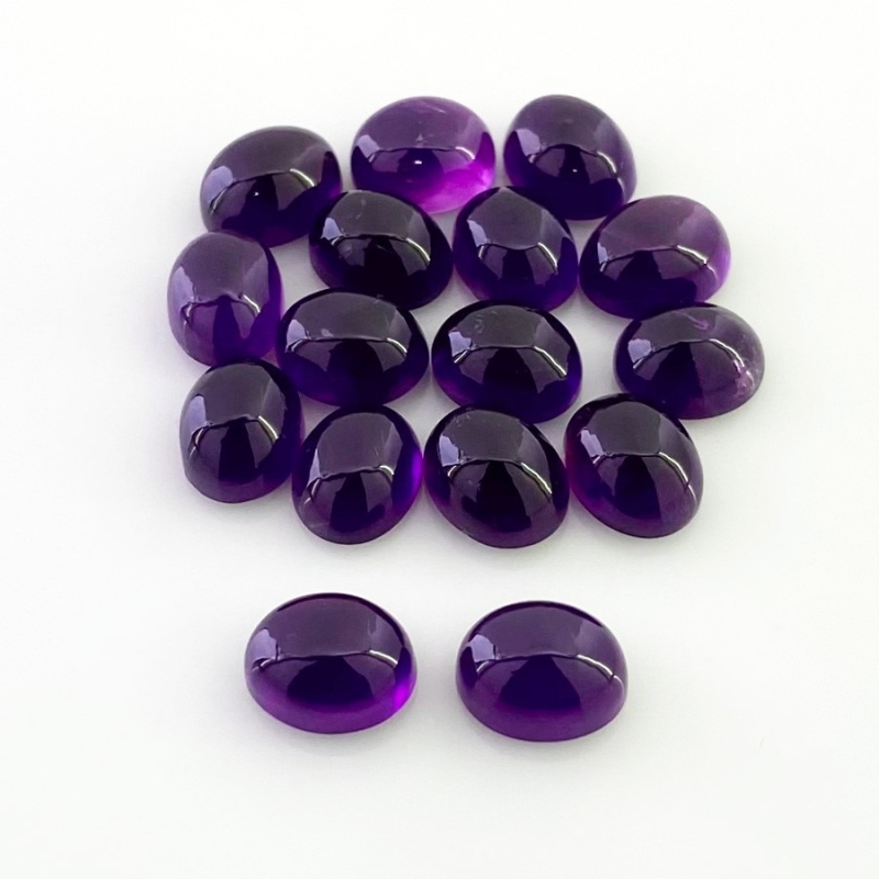 35.75 Carat African Amethyst 9x7mm Smooth Oval Shape A Grade Cabochons Parcel - Total 16 Pcs.