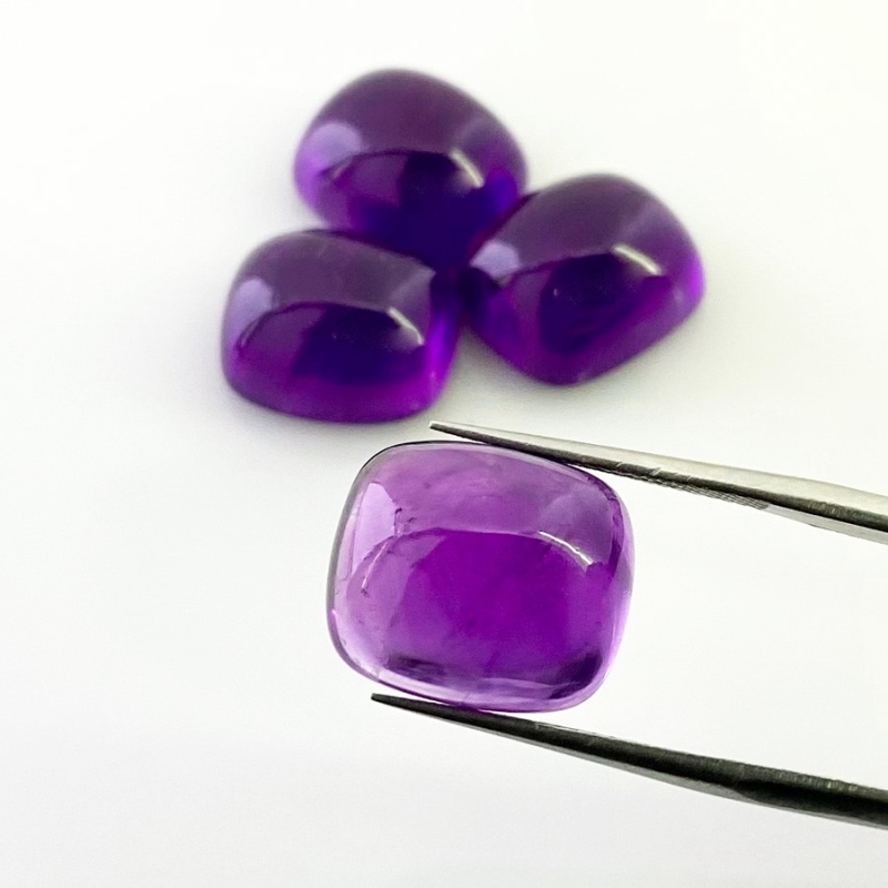 43.50 Carat African Amethyst 14x12mm Smooth Cushion Shape A Grade Cabochons Parcel - Total 4 Pcs.