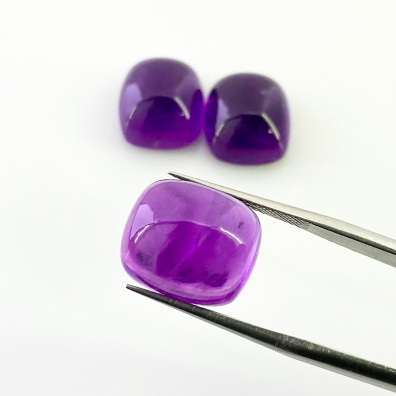 33.40 Carat African Amethyst 14x12mm Smooth Cushion Shape A Grade Cabochons Parcel - Total 3 Pcs.