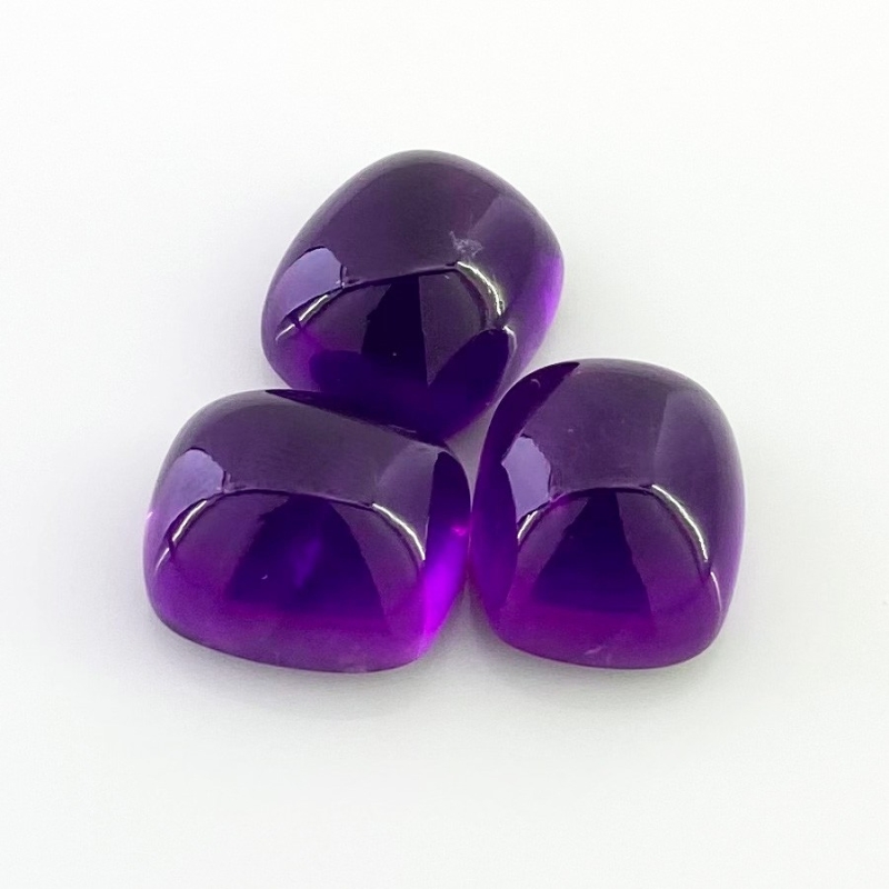 33.40 Carat African Amethyst 14x12mm Smooth Cushion Shape A Grade Cabochons Parcel - Total 3 Pcs.