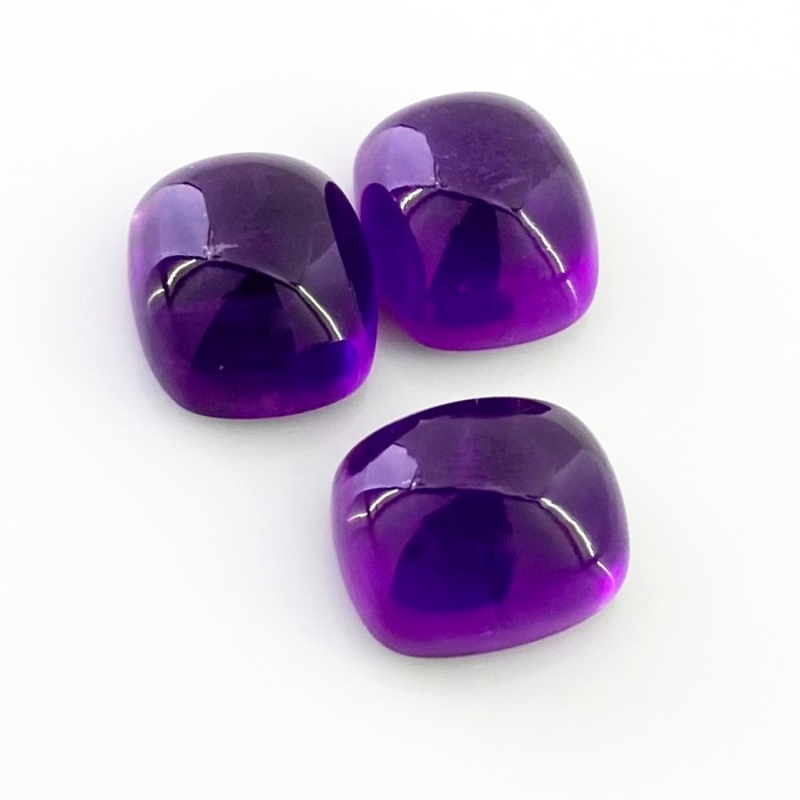 33.40 Carat African Amethyst 14x12mm Smooth Cushion Shape A Grade Cabochons Parcel - Total 3 Pcs.