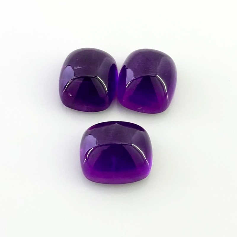 33.40 Carat African Amethyst 14x12mm Smooth Cushion Shape A Grade Cabochons Parcel - Total 3 Pcs.