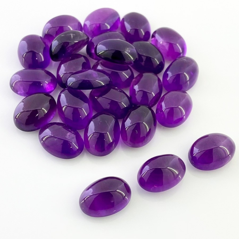 180.45 Cts. African Amethyst 14x10mm Smooth Oval Shape A Grade Cabochons Parcel - Total 25 Pcs.