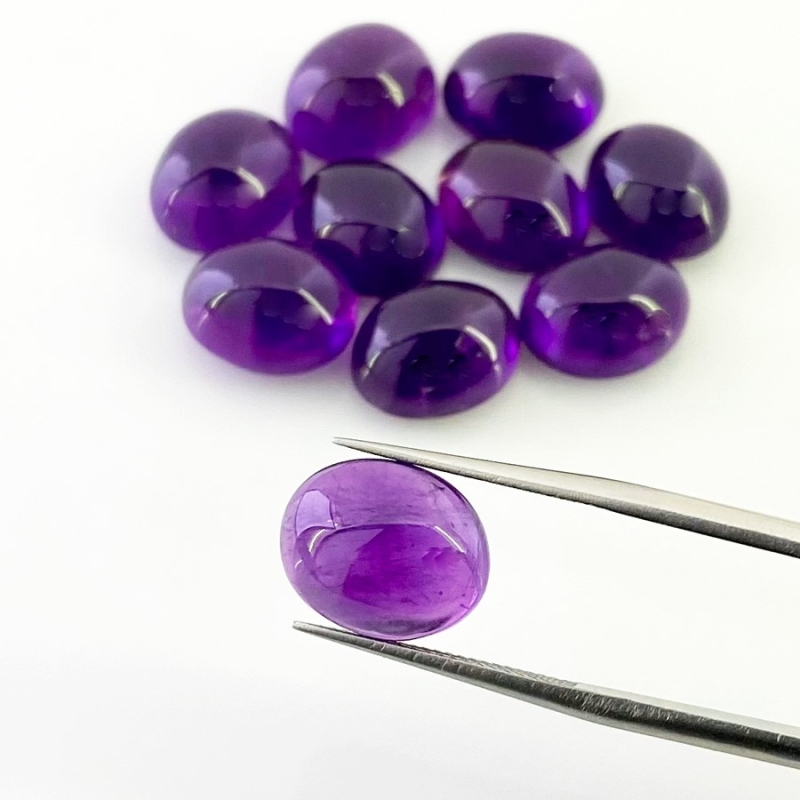 55.95 Cts. African Amethyst 12x10mm Smooth Oval Shape A Grade Cabochons Parcel - Total 10 Pcs.