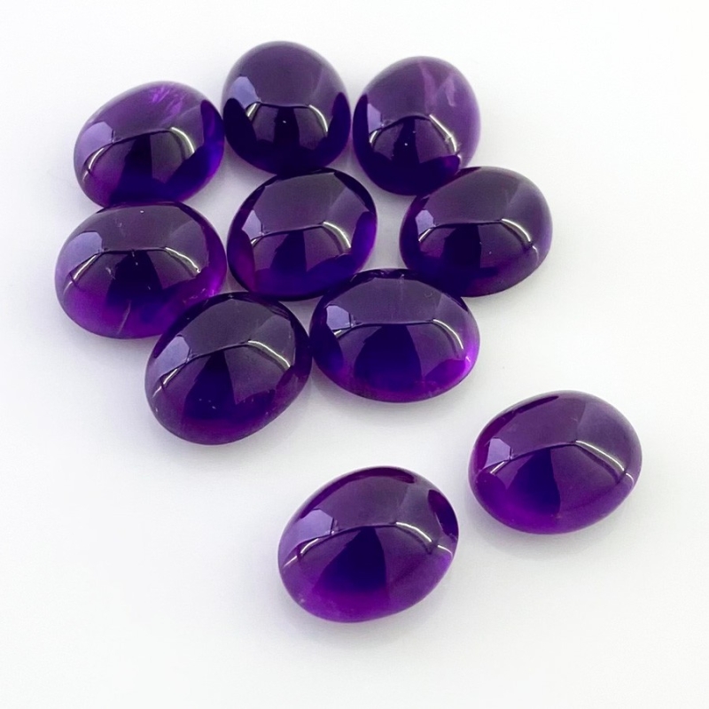 55.95 Cts. African Amethyst 12x10mm Smooth Oval Shape A Grade Cabochons Parcel - Total 10 Pcs.