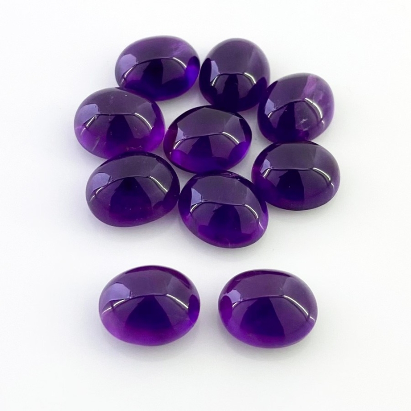 55.95 Cts. African Amethyst 12x10mm Smooth Oval Shape A Grade Cabochons Parcel - Total 10 Pcs.