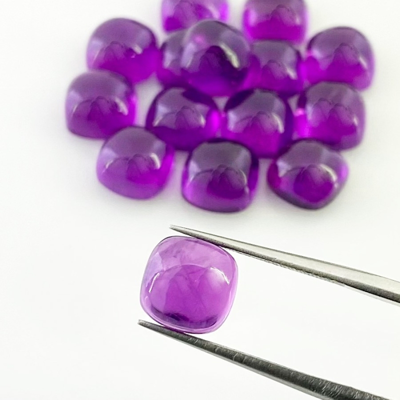42.30 Carat African Amethyst 8mm Smooth Square Cushion Shape AA Grade Cabochons Parcel - Total 15 Pcs.