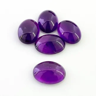 55.50 Carat African Amethyst 18x13mm Smooth Oval Shape A Grade Cabochons Parcel - Total 5 Pcs.