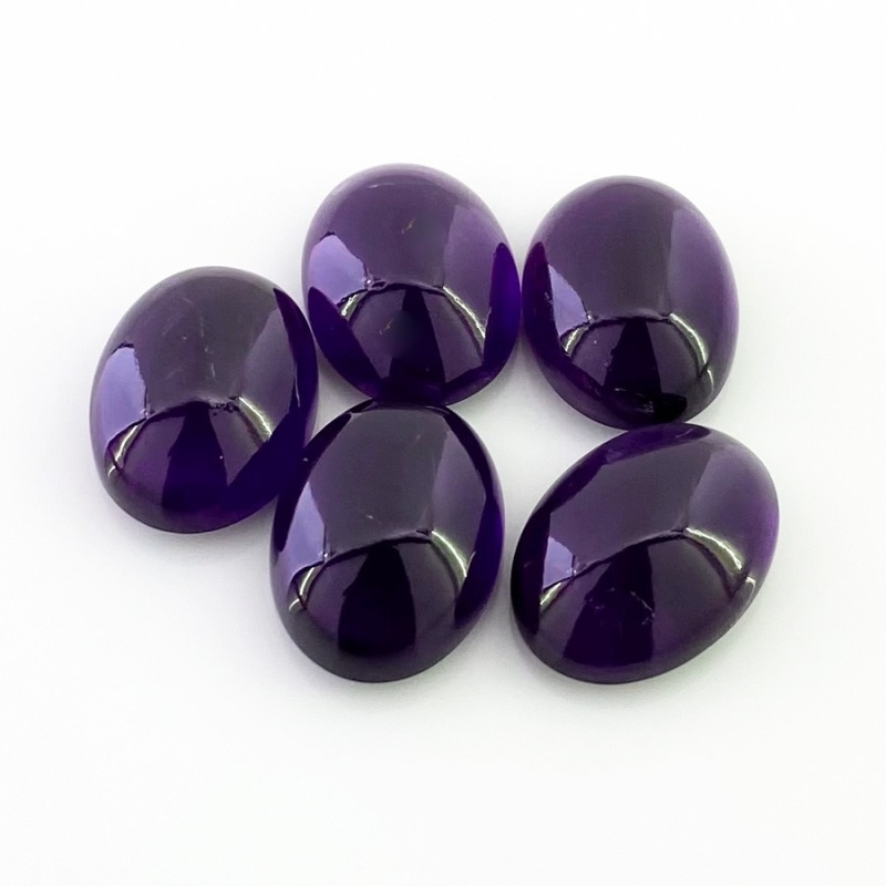 56.95 Carat African Amethyst 18x13mm Smooth Oval Shape A Grade Cabochons Parcel - Total 5 Pcs.