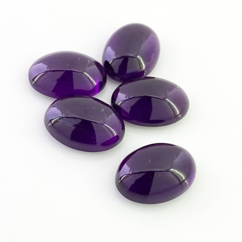 56.95 Carat African Amethyst 18x13mm Smooth Oval Shape A Grade Cabochons Parcel - Total 5 Pcs.