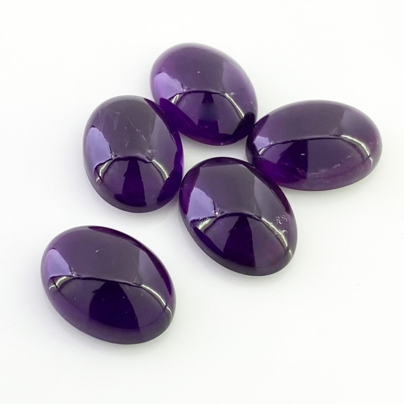 56.95 Carat African Amethyst 18x13mm Smooth Oval Shape A Grade Cabochons Parcel - Total 5 Pcs.