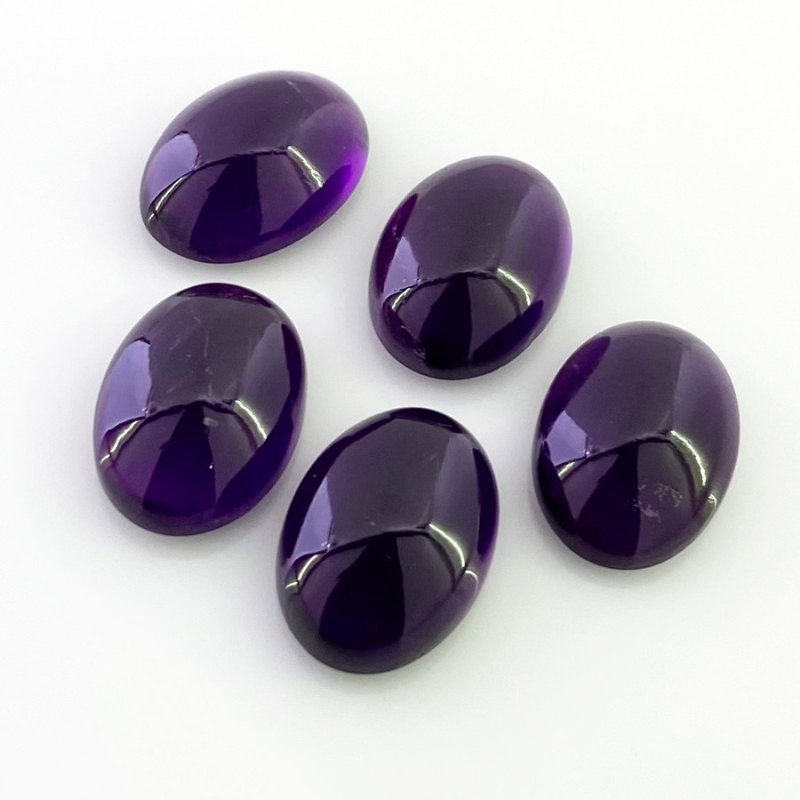56.95 Carat African Amethyst 18x13mm Smooth Oval Shape A Grade Cabochons Parcel - Total 5 Pcs.