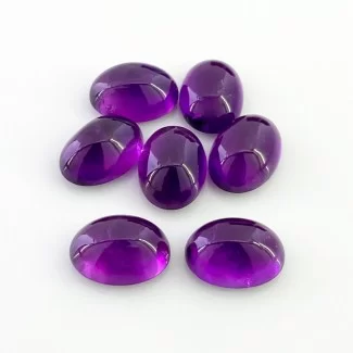 African Amethyst Smooth Oval Shape A Grade Cabochon Parcel - 14x10mm - 7 Pc. - 44.35 Carat