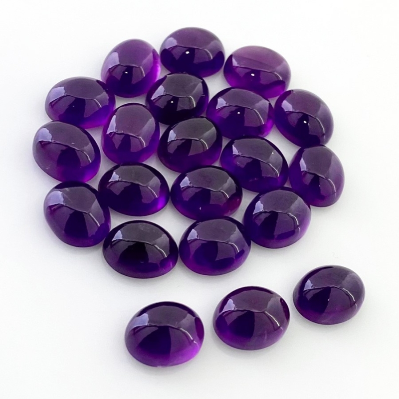 62.90 Carat African Amethyst 10X8mm Smooth Oval Shape A Grade Cabochons Parcel - Total 21 Pcs.