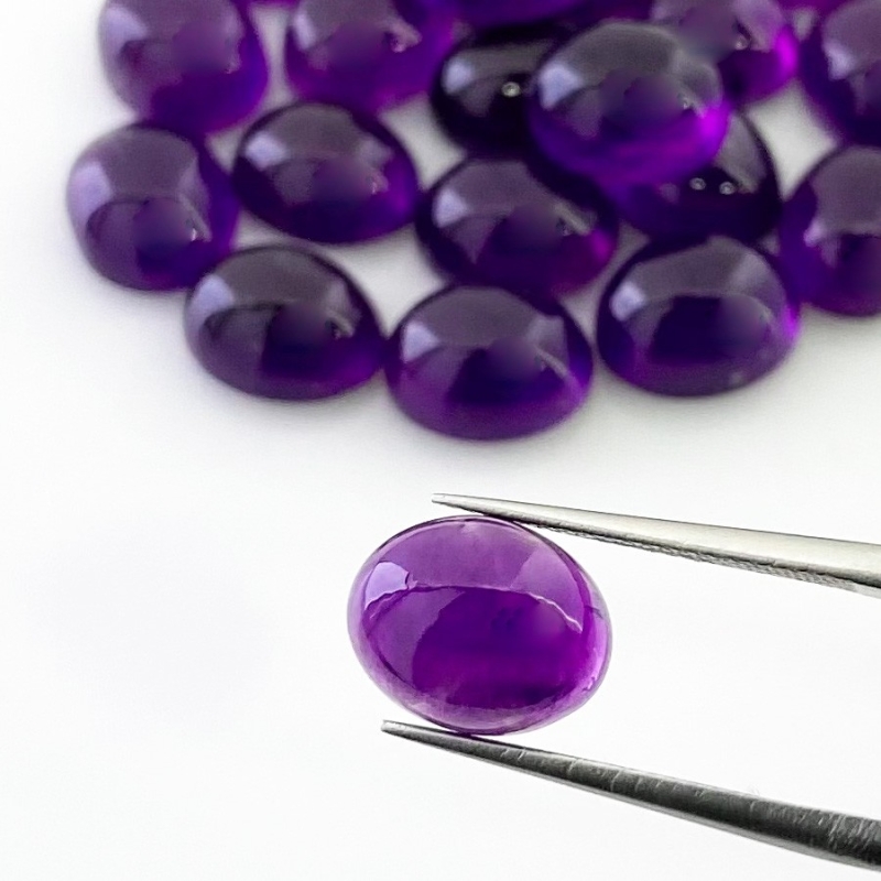 62.90 Carat African Amethyst 10X8mm Smooth Oval Shape A Grade Cabochons Parcel - Total 21 Pcs.