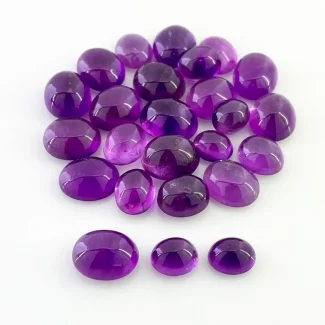 95.85 Cts. African Amethyst 8.5x7-12x9.5mm Smooth Oval Shape A Grade Cabochons Parcel - Total 25 Pcs.