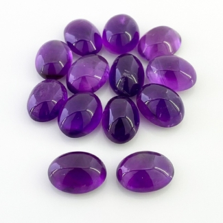 118.90 Cts. African Amethyst 15x11-16x12mm Smooth Oval Shape A Grade Cabochons Parcel - Total 13 Pcs.