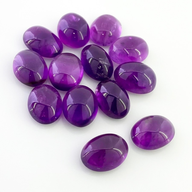 118.90 Cts. African Amethyst 15x11-16x12mm Smooth Oval Shape A Grade Cabochons Parcel - Total 13 Pcs.
