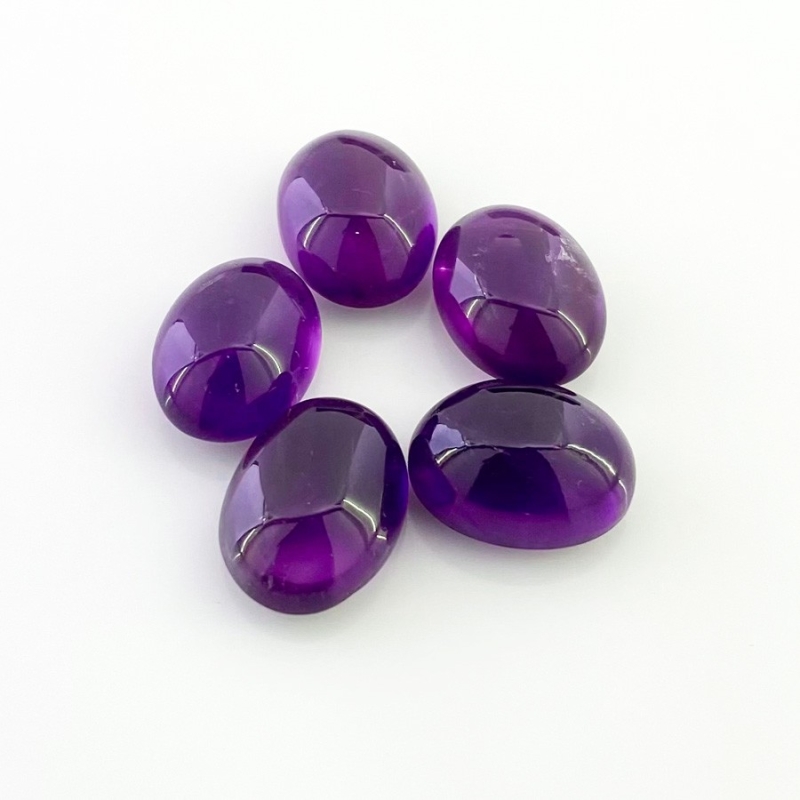 52.55 Cts. African Amethyst 16x12mm Smooth Oval Shape A Grade Cabochons Parcel - Total 5 Pcs.