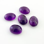 52.55 Cts. African Amethyst 16x12mm Smooth Oval Shape A Grade Cabochons Parcel - Total 5 Pcs.