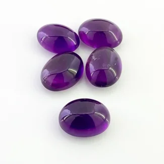 52.55 Cts. African Amethyst 16x12mm Smooth Oval Shape A Grade Cabochons Parcel - Total 5 Pcs.