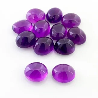 112.10 Cts. African Amethyst 14x12mm Smooth Oval Shape A Grade Cabochons Parcel - Total 12 Pcs.