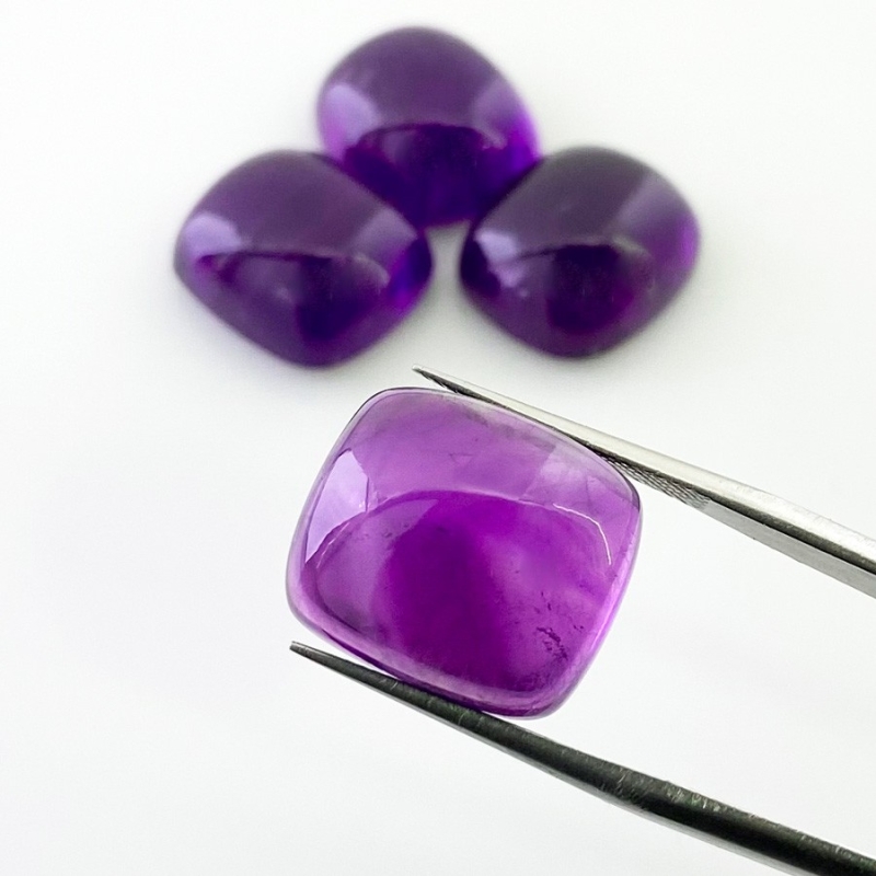 59.50 Carat African Amethyst 16x14mm Smooth Cushion Shape A Grade Cabochons Parcel - Total 4 Pcs.