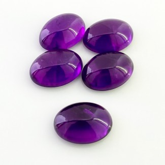 56.55 Carat African Amethyst 18x13mm Smooth Oval Shape A Grade Cabochons Parcel - Total 5 Pcs.