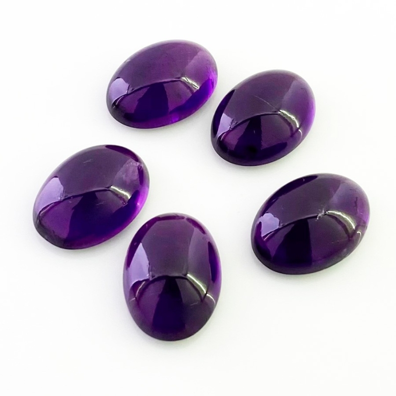 56.20 Carat African Amethyst 18x13mm Smooth Oval Shape A Grade Cabochons Parcel - Total 5 Pcs.