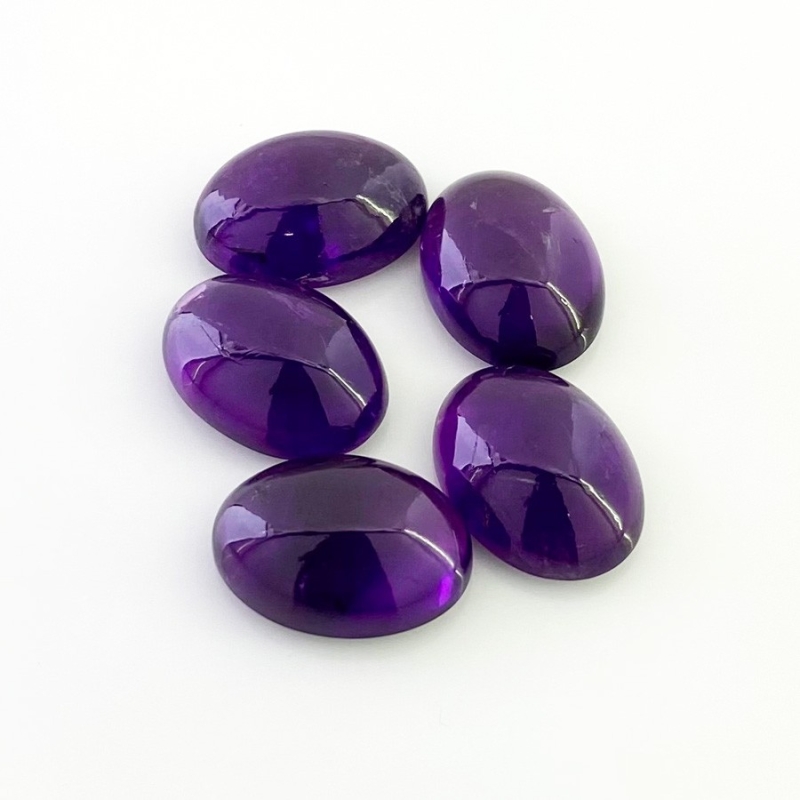 55.25 Carat African Amethyst 18x13mm Smooth Oval Shape A Grade Cabochons Parcel - Total 5 Pcs.