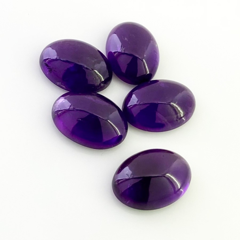 55.25 Carat African Amethyst 18x13mm Smooth Oval Shape A Grade Cabochons Parcel - Total 5 Pcs.