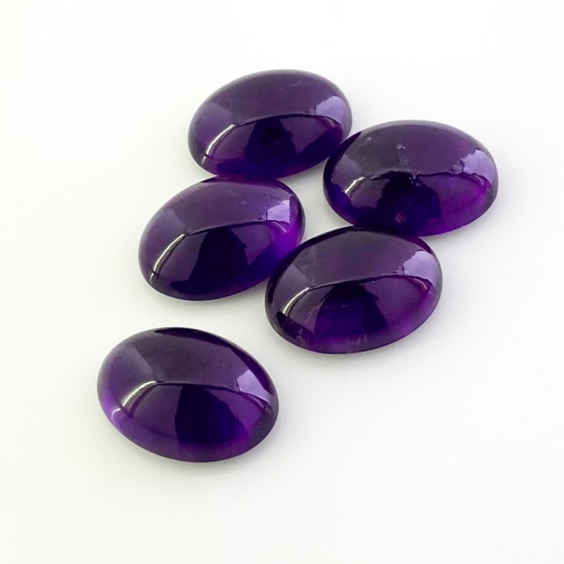 55.95 Carat African Amethyst 18x13mm Smooth Oval Shape A Grade Cabochons Parcel - Total 5 Pcs.