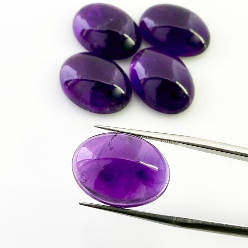 55.95 Carat African Amethyst 18x13mm Smooth Oval Shape A Grade Cabochons Parcel - Total 5 Pcs.