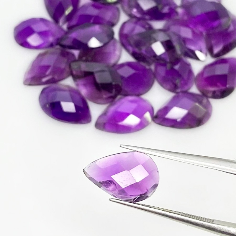 53.70 Carat African Amethyst 12x8mm Checkerboard Pear Shape A Grade Cabochons Parcel - Total 25 Pcs.