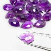 53.70 Carat African Amethyst 12x8mm Checkerboard Pear Shape A Grade Cabochons Parcel - Total 25 Pcs.