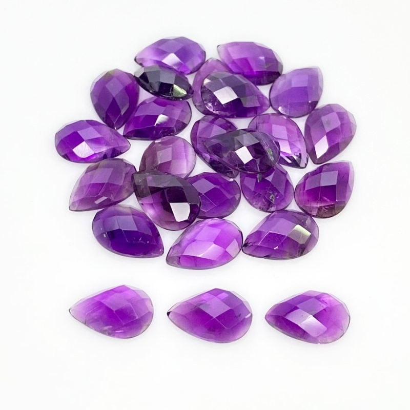 53.70 Carat African Amethyst 12x8mm Checkerboard Pear Shape A Grade Cabochons Parcel - Total 25 Pcs.