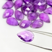 51.45 Carat African Amethyst 12x8mm Checkerboard Pear Shape A Grade Cabochons Parcel - Total 25 Pcs.
