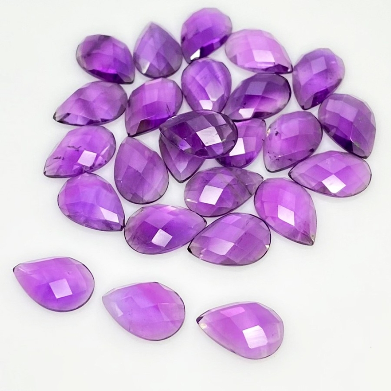 51.45 Carat African Amethyst 12x8mm Checkerboard Pear Shape A Grade Cabochons Parcel - Total 25 Pcs.