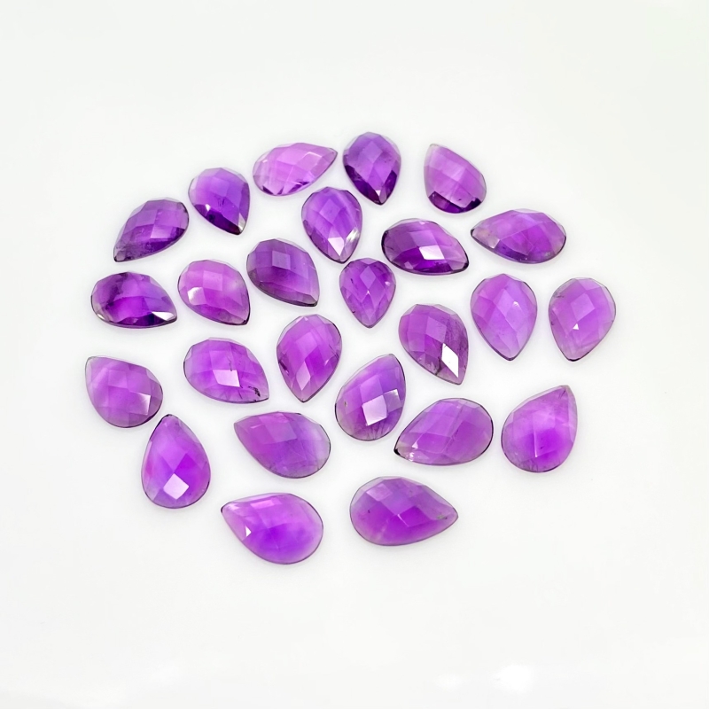 51.45 Carat African Amethyst 12x8mm Checkerboard Pear Shape A Grade Cabochons Parcel - Total 25 Pcs.