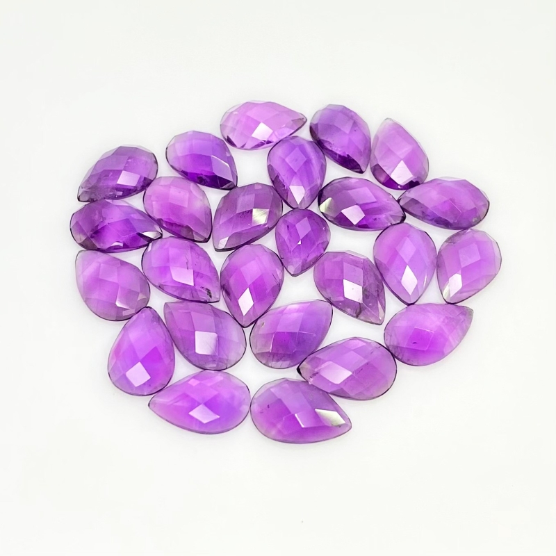 51.45 Carat African Amethyst 12x8mm Checkerboard Pear Shape A Grade Cabochons Parcel - Total 25 Pcs.