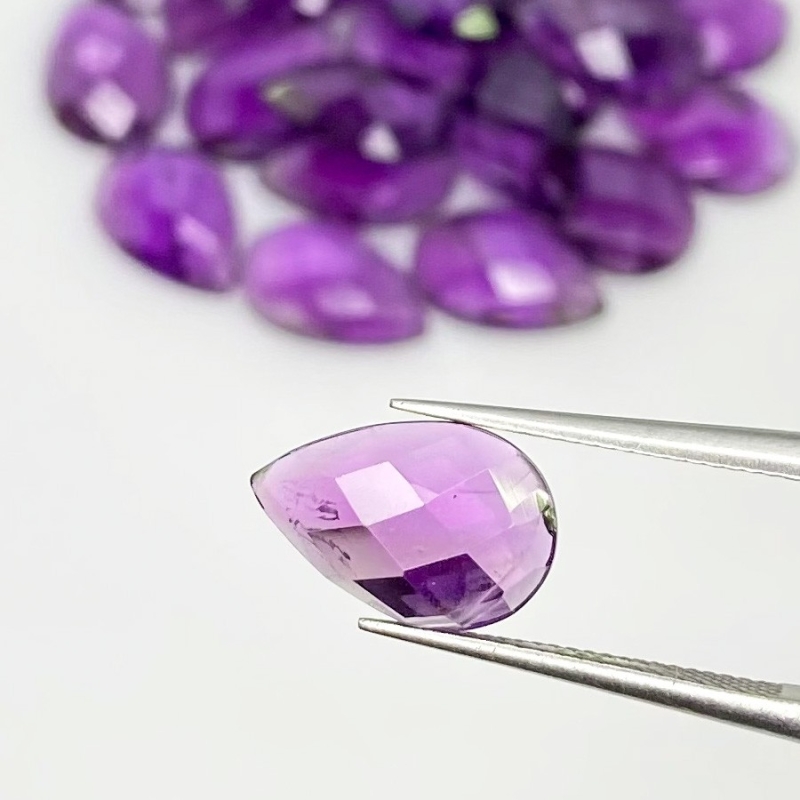 52.75 Carat African Amethyst 12x8mm Checkerboard Pear Shape A Grade Cabochons Parcel - Total 25 Pcs.