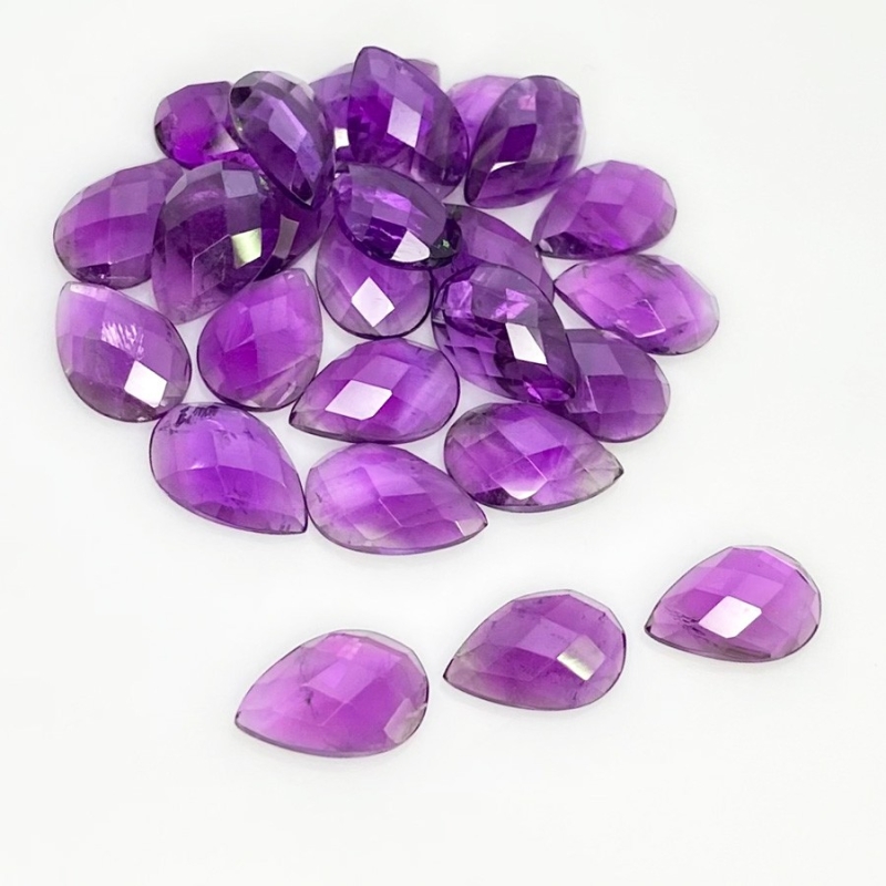 52.75 Carat African Amethyst 12x8mm Checkerboard Pear Shape A Grade Cabochons Parcel - Total 25 Pcs.