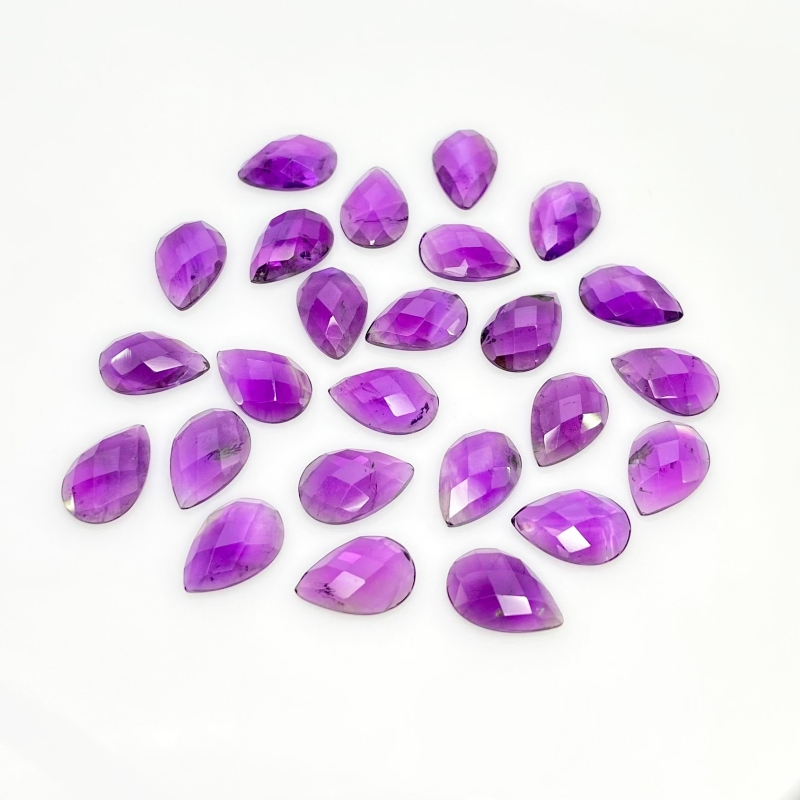 52.75 Carat African Amethyst 12x8mm Checkerboard Pear Shape A Grade Cabochons Parcel - Total 25 Pcs.
