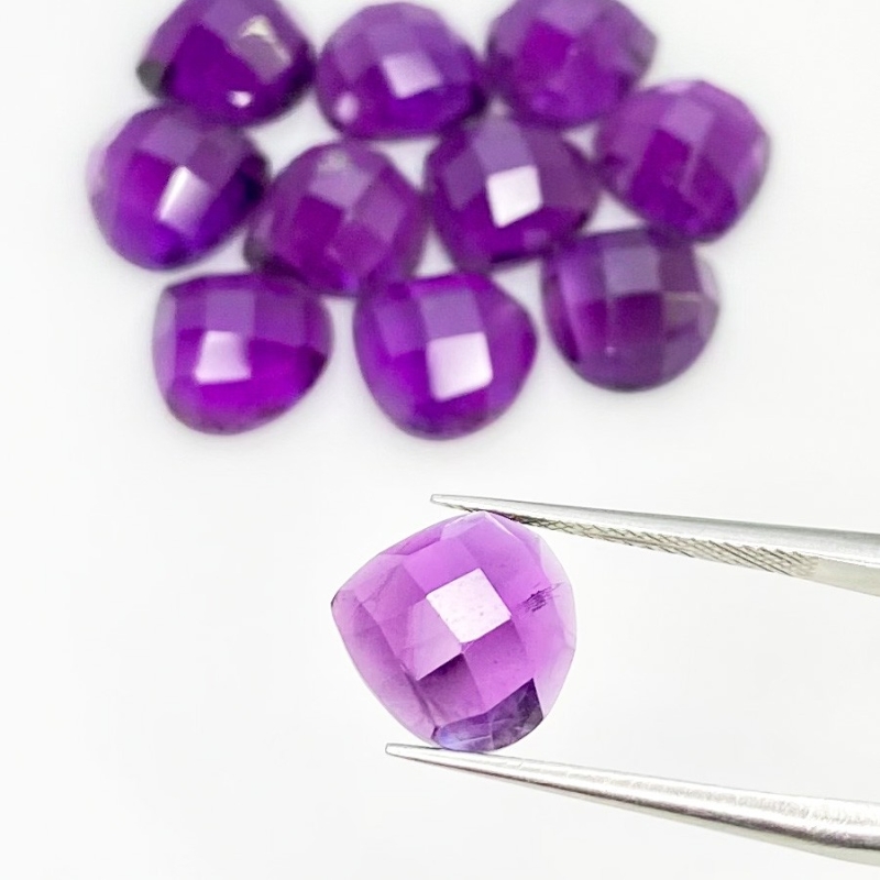 33.25 Carat African Amethyst 10mm Checkerboard Heart Shape AA Grade Cabochons Parcel - Total 11 Pcs.